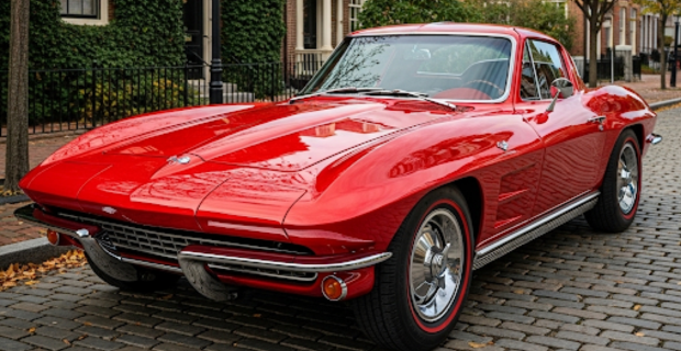 A red Chevrolet Corvette Sting Ray parked on a city street.